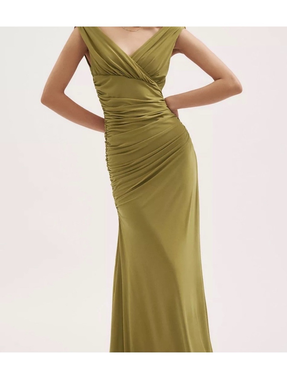 Ronny Kobo Olive Green Ruched Maxi Dress